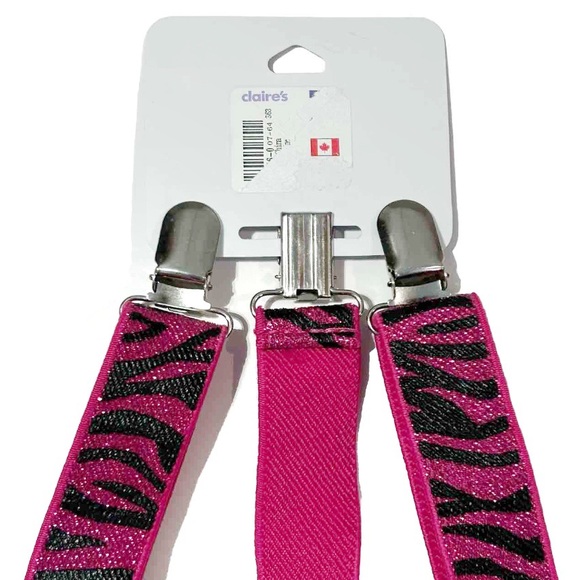 Claire’s Sparkly Hot Pink Zebra Suspenders Pant Holder Stretchy Adjust Glitter - Picture 7 of 13